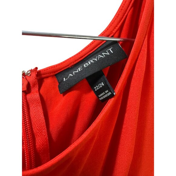 Lane Bryant Red Pleated Midi Dress With Tie Waist Womens Plus Size 22/24 - Picture 8 of 8